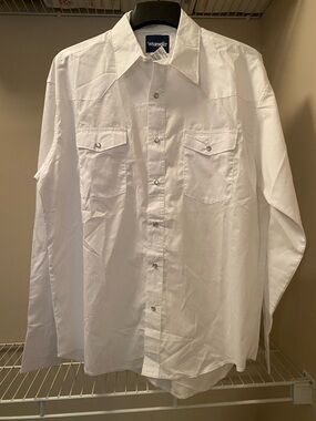 NEW Wrangler Men’s White Western Snap-Front Shirt
